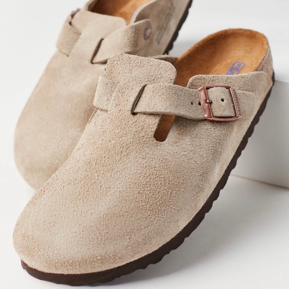 Birkenstock Boston Taupe Suede Clogs